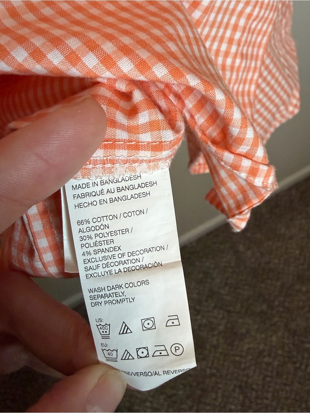 IZOD Orange & White Gingham Non-Iron Stretch Shirt Large - Picture 7 of 7